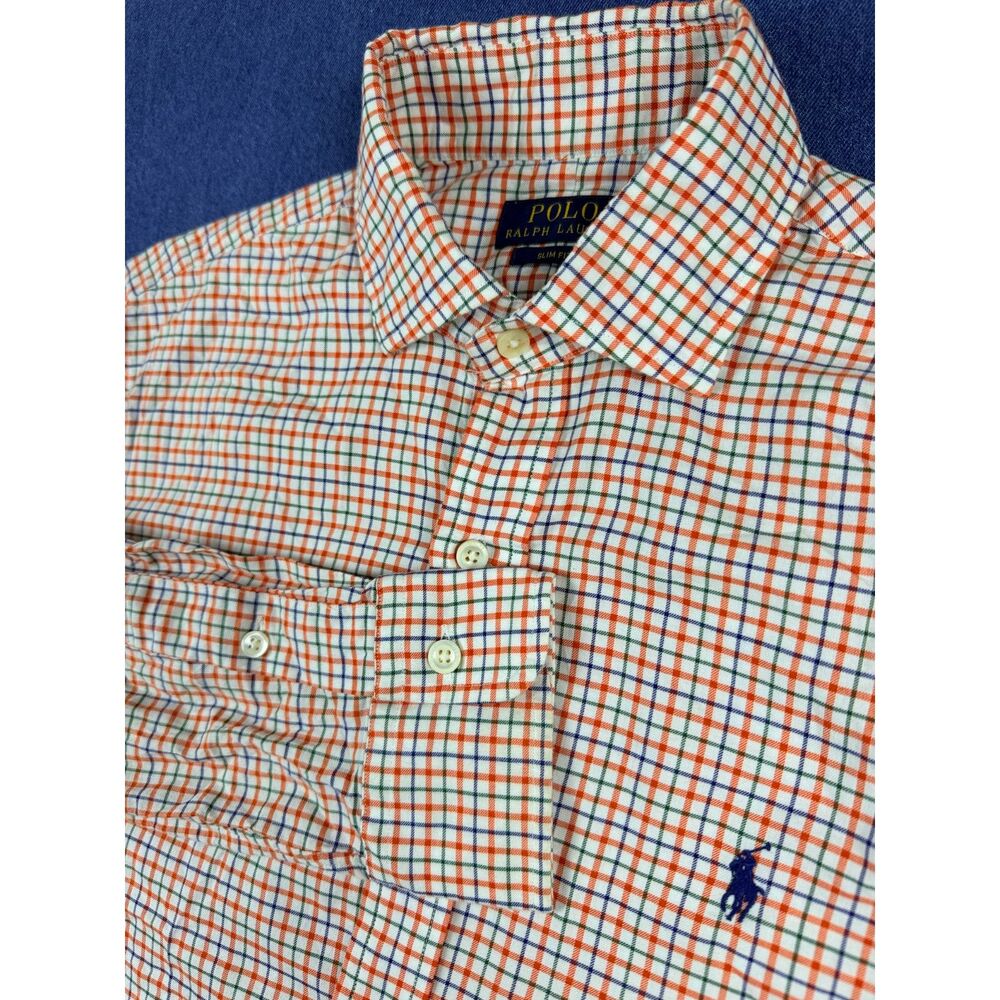 Polo Ralph Lauren Men’s M Slim Fit Orange Green Plaid Button Down Shirt